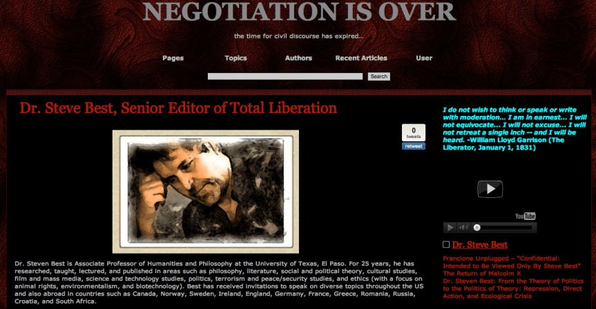 Prof. Steven Best is Senior of Total Liberation at NIO