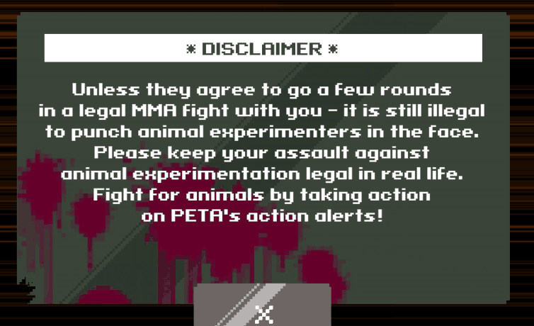 PETA Mixed Martial Arts Game Disclaimer