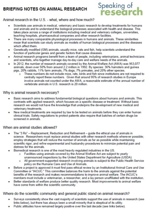 Media briefing on animal testing