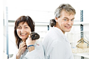 May-Britt Moser, Edvard Moser, and the rats that they use in their groundbreaking neuroscience research. Image Geir Mogan/ NTNU