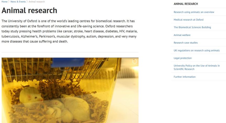 Oxford University's Statement on Animal Research