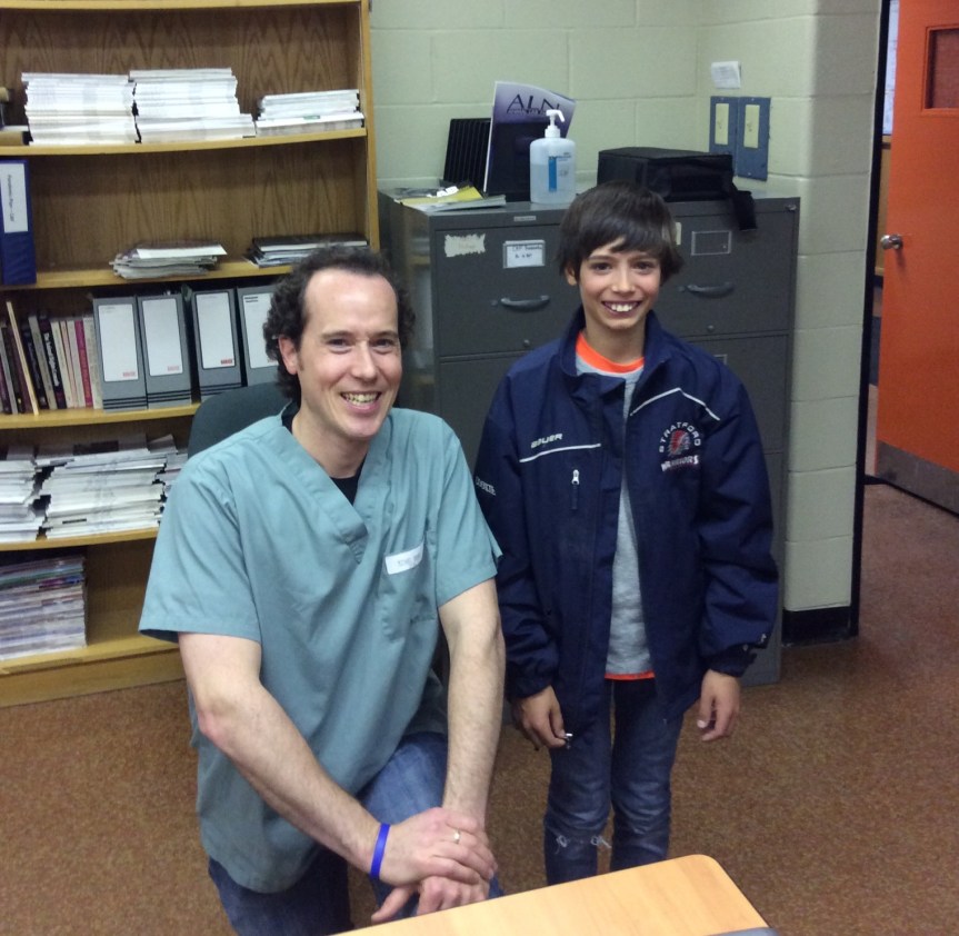 Michael Brunt and James during the laboratory visit