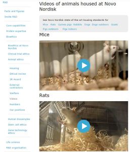 Novo Nordisk website providing videos of its research animals and facilities