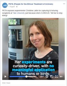 PETA Facebook post on Christine Lattin
