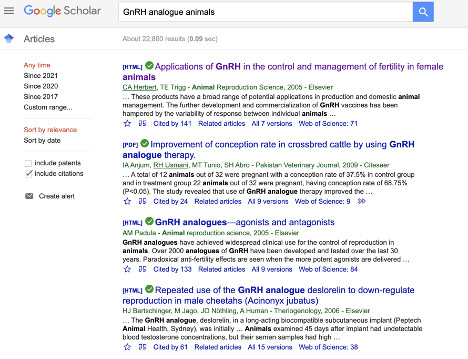 Google Scholar search results